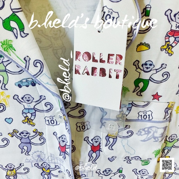 Roller Rabbit LA Monkey Polo Pajamas in White Size X-Small XS Brand New NWT - Picture 5 of 14